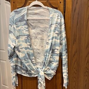 Belle by Kim Gravel Blue Camo Tie-Front Top